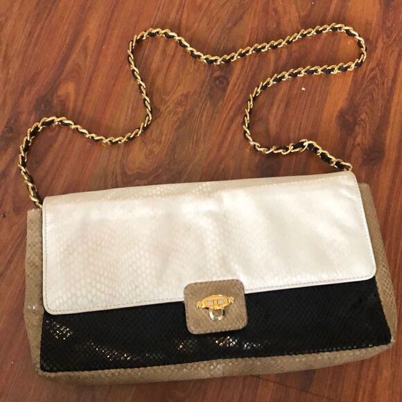 Vintage Due Fratelli Canada Three toned leather snake, skin, leopard purse, chai - Picture 1 of 7